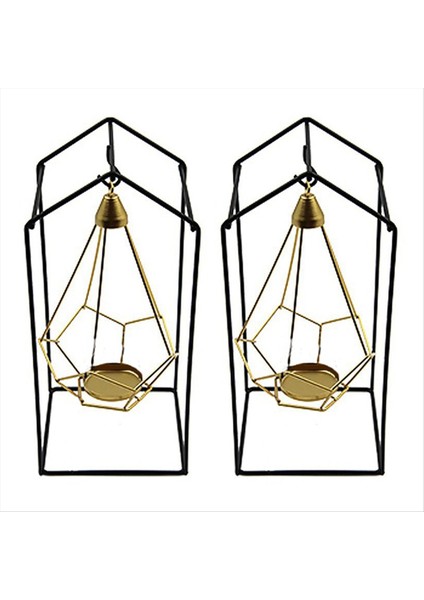 Demir Asma Mum Tutucu Siyah Demir Standı ile Asılı Geometrik Mum Tutucu Lüks Romantik Mum Tutucu Dekor C (Yurt Dışından)