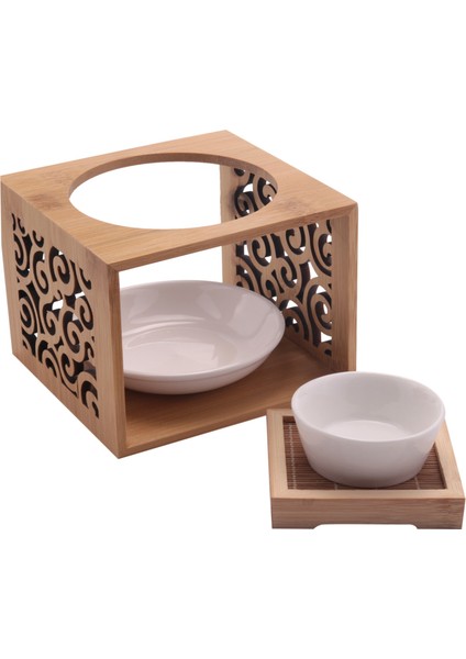 Ahşap Bambu Içi Boş Koku Lambası Yağ Fırını Aroma Brülör Mum Tutucusu Zarif ve Çekici Ev Ofis Dekorasyonu (Yurt Dışından)