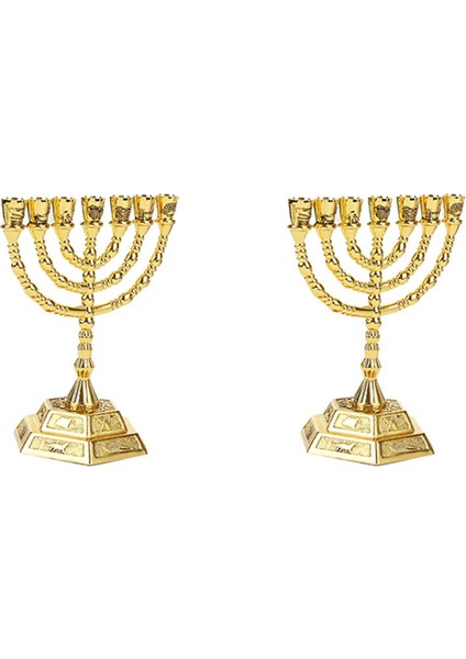 2x Altın Yahudi Menorah Mum Sahibi Dinler Şamla Hanukkah Şamdanlar 7 Şube Menorah -L (Yurt Dışından)