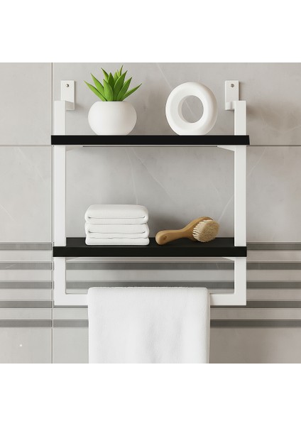 40x20 cm Banyo Rafı Duvara Monte Havluluk 2 Katlı Dekoratif Düzenleyici Organizer Beyaz Metal fiyatları
