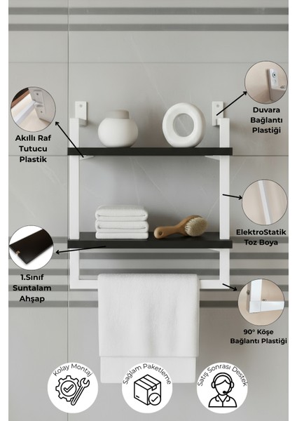 40x20 cm Banyo Rafı Duvara Monte Havluluk 2 Katlı Dekoratif Düzenleyici Organizer Beyaz Metal modelleri