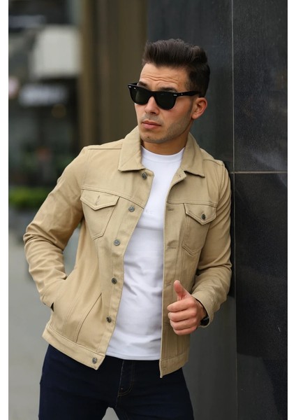 Erkek Slim Fit Denim Kot Ceket Pamuk Düz Desen indirimleri