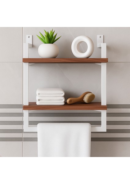 40x20 cm Banyo Rafı Duvara Monte Havluluk 2 Katlı Dekoratif Düzenleyici Organizer Beyaz Metal fiyatları