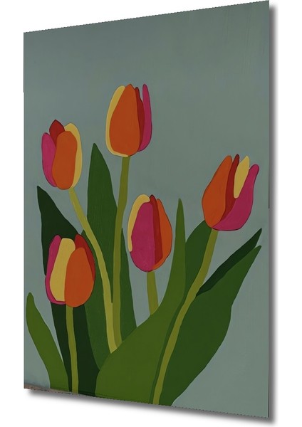 Renkli Lale Çiçekleri Yağlı Boya Görünümlü Ahşap Dekoratif Tablo Dikdörtgen Tablo modelleri