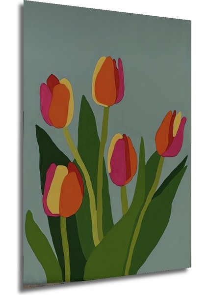 Renkli Lale Çiçekleri Yağlı Boya Görünümlü Ahşap Dekoratif Tablo Dikdörtgen Tablo fırsatları