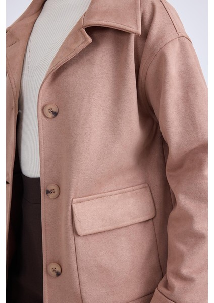 Düşük Omuz Kapak Cepli Süet Ceket modelleri