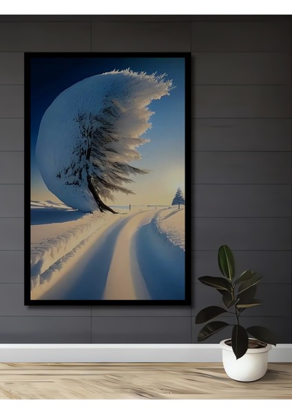 Buzlu Ağaç ve Kar Manzarası Yağlı Boya Görünümlü Dekoratif Ahşap Tablo Dikdörtgen Tablo fiyatları