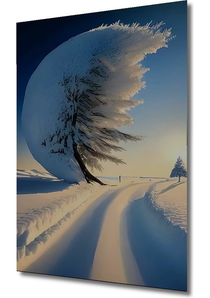 Buzlu Ağaç ve Kar Manzarası Yağlı Boya Görünümlü Dekoratif Ahşap Tablo Dikdörtgen Tablo modelleri