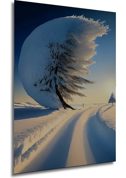 Buzlu Ağaç ve Kar Manzarası Yağlı Boya Görünümlü Dekoratif Ahşap Tablo Dikdörtgen Tablo fırsatları