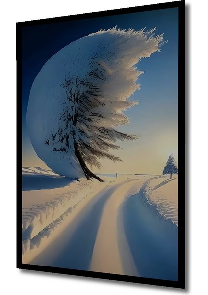 Buzlu Ağaç ve Kar Manzarası Yağlı Boya Görünümlü Dekoratif Ahşap Tablo Dikdörtgen Tablo indirimleri