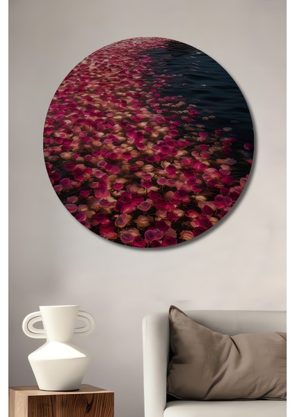 Gül Denizi Tekne Yolculuğu Sulu Boya Görünümlü Dekoratif Ahşap Tablo Yuvarlak Tablo