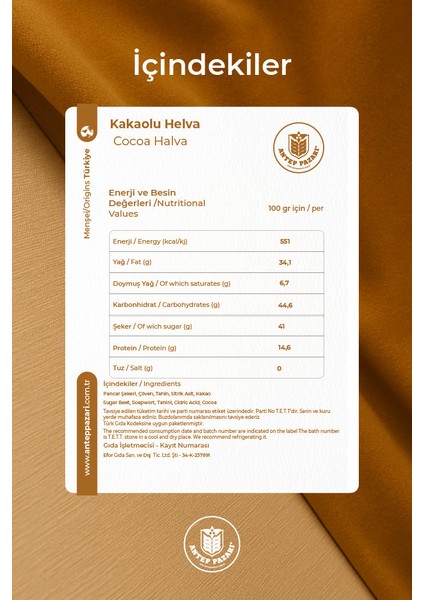 ANTEP PAZARI Kakaolu Tahin Helvası - 500 gr indirimleri