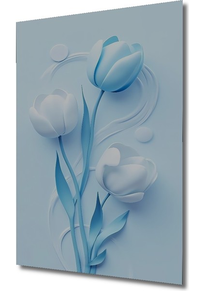 Mavi Beyaz Lale Suluboya Görünümlü Ahşap Dekoratif Tablo Dikdörtgen Tablo modelleri