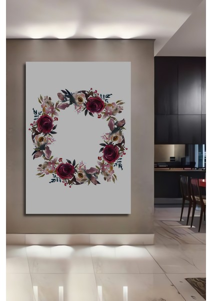 Koyu Bordo Gül Buketi Sulu Boya Görünümlü Ahşap Dekoratif Tablo Dikdörtgen Tablo