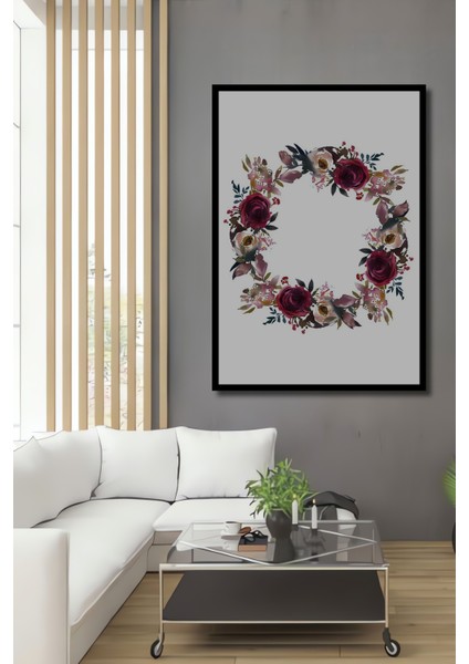 Koyu Bordo Gül Buketi Sulu Boya Görünümlü Ahşap Dekoratif Tablo Dikdörtgen Tablo fiyatları