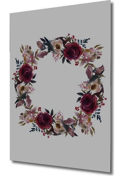 Koyu Bordo Gül Buketi Sulu Boya Görünümlü Ahşap Dekoratif Tablo Dikdörtgen Tablo modelleri