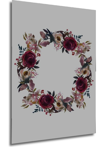 Koyu Bordo Gül Buketi Sulu Boya Görünümlü Ahşap Dekoratif Tablo Dikdörtgen Tablo fırsatları