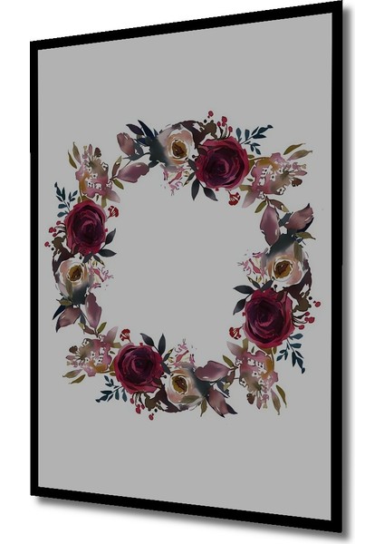 Koyu Bordo Gül Buketi Sulu Boya Görünümlü Ahşap Dekoratif Tablo Dikdörtgen Tablo indirimleri