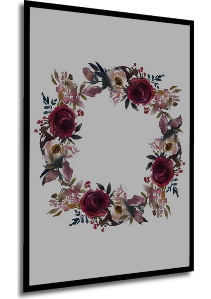 Koyu Bordo Gül Buketi Sulu Boya Görünümlü Ahşap Dekoratif Tablo Dikdörtgen Tablo