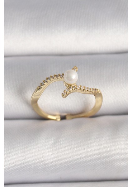 Pirinç Gold Renk Zirkon Taşlı İncili Ayarlanabilir Yüzük - TJ-BYK3547 fiyatları
