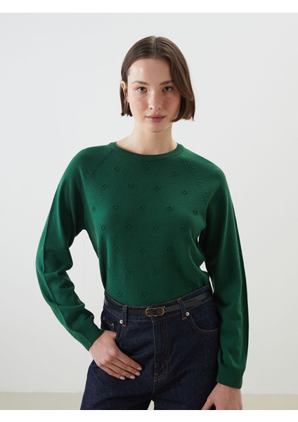 Yeni Sezon Bisiklet Yaka Çiçekli Kadın Triko Kazak