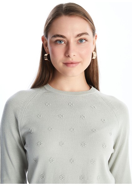 Yeni Sezon Bisiklet Yaka Çiçekli Kadın Triko Kazak