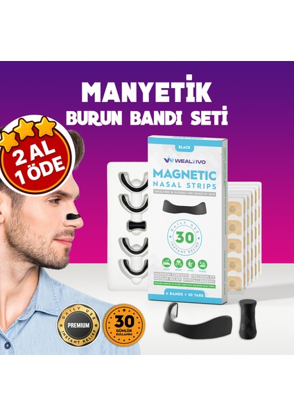 30’lu Mıknatıslı Siyah Burun Bandı - Estetik, 2025 Manyetik Breath Horlamayı Azaltıcı Nefes Açıcı Burun Dilatörü Aparatı