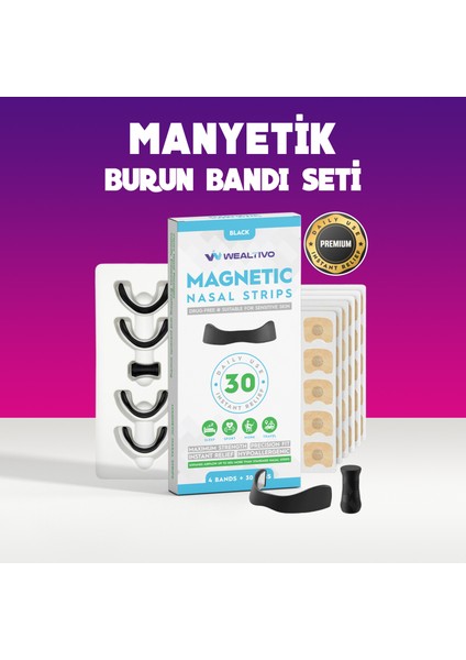 30’lu Mıknatıslı Siyah Burun Bandı - Estetik, 2025 Manyetik Breath Horlamayı Azaltıcı Nefes Açıcı Burun Dilatörü Aparatı