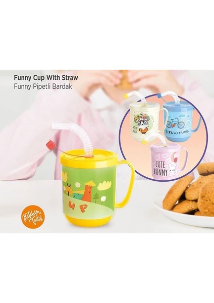 Funny Pipetli Çocuk Içecek Bardağı Desenli Bardak 350ML