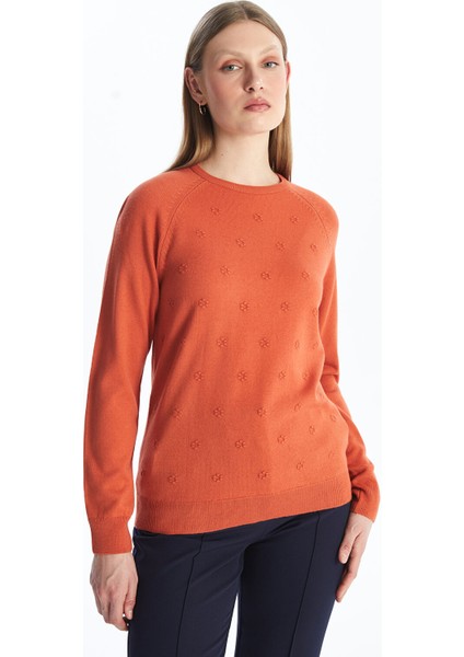 Yeni Sezon Bisiklet Yaka Çiçekli Kadın Triko Kazak