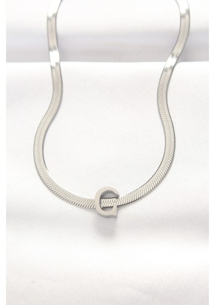 316L Çelik C Harfli Silver Renk Italyan Zincirli Kolye