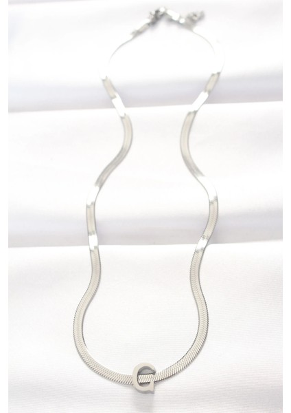 316L Çelik C Harfli Silver Renk Italyan Zincirli Kolye fiyatları