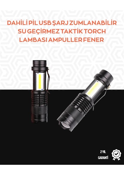 Taşınabilir Şarjlı LED Fener - 4 Modlu, 2000LM, Ayarlanabilir Odak