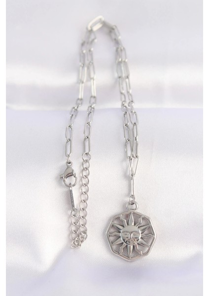 316L Çelik Zincir Gümüş Renk Güneş Kolye fiyatları