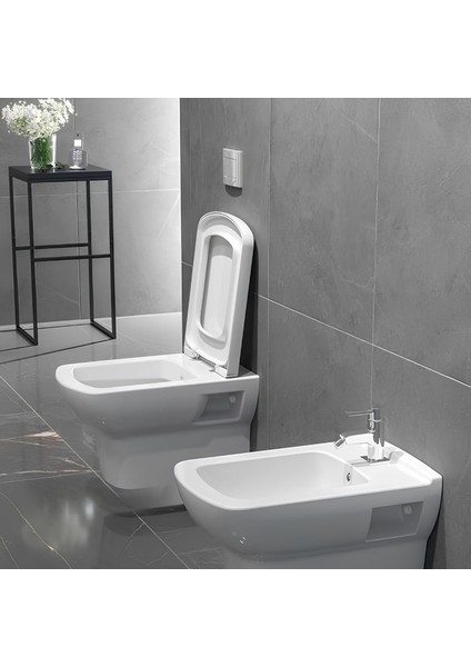 Plaza Beyaz Kanallı Asma Klozet PLZ1710, Nkp Sedef Yavaş Kapak