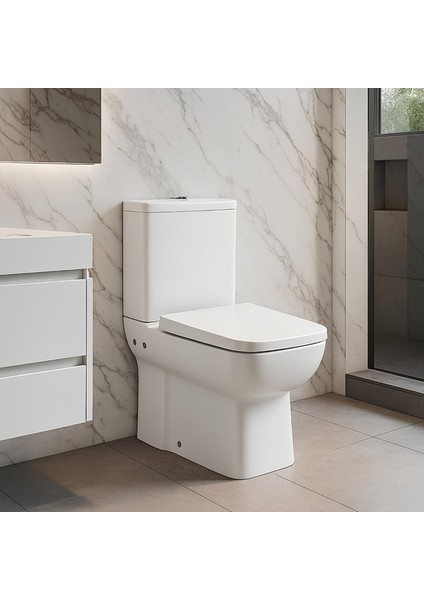 Plaza Beyaz Kanallı Duvara Sıfır Klozet Takımı PLZ1708, Nkp Sedef Yavaş Kapak