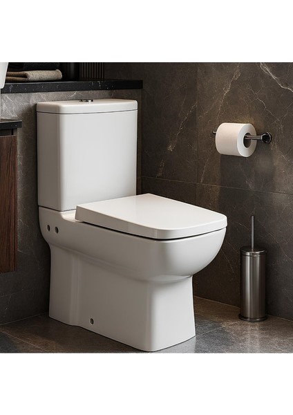 Plaza Beyaz Kanallı Duvara Sıfır Klozet Takımı PLZ1708, Nkp Sedef Yavaş Kapak