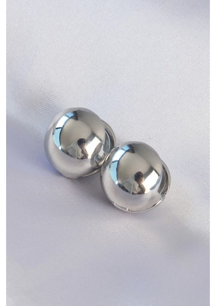 Pirinç Gümüş Renk Içi Boş Minimal Topçuk Küpe