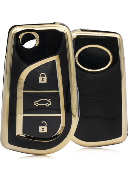 Corolla Auris 3 Buton Sustalı Nano Anahtar Kılıfı - Siyah Tr