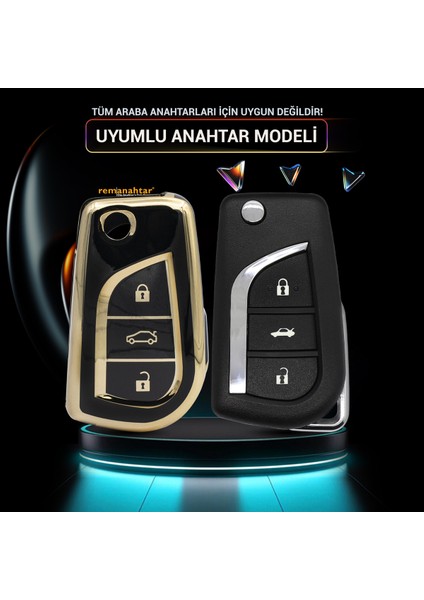 Corolla Auris 3 Buton Sustalı Nano Anahtar Kılıfı - Siyah Tr modelleri