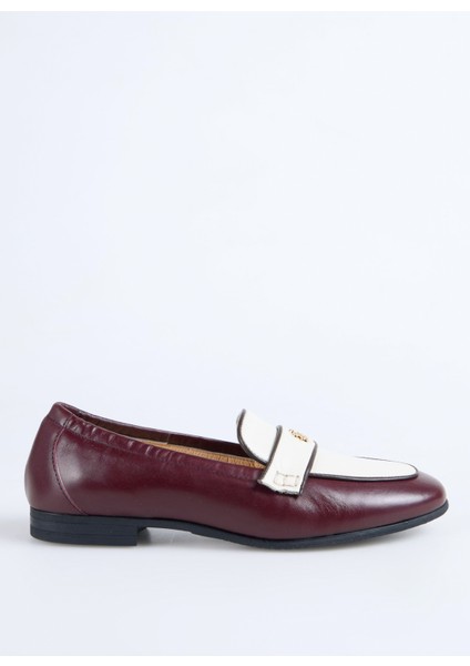 Bej - Bordo Kadın Loafer Z10122