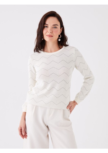 Yeni Sezon Bisiklet Yaka Desenli Uzun Kollu Kadın Triko Kazak
