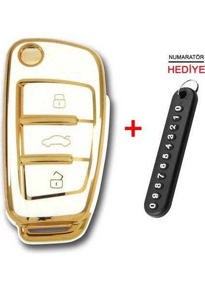 Audi 2005 A3 A4 Q5 Q7 Sustalı Beyaz Oto Anahtar Kumanda Kabı Kılıfı Oto Anahtarlık