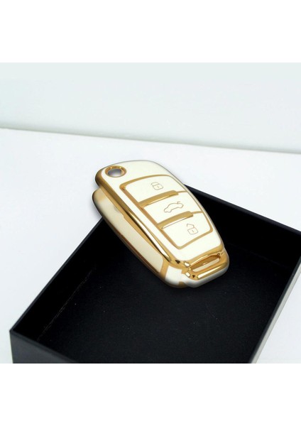 Audi 2005 A3 A4 Q5 Q7 Sustalı Beyaz Oto Anahtar Kumanda Kabı Kılıfı Oto Anahtarlık