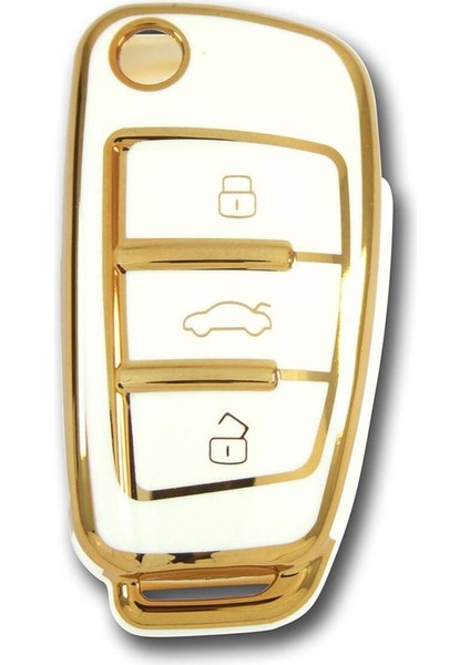 Audi 2005 A3 A4 Q5 Q7 Sustalı Beyaz Oto Anahtar Kumanda Kabı Kılıfı Oto Anahtarlık