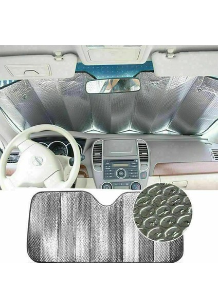 Oto Ön Güneşlik Balonlu Metalize Parlak Alüminyum Katlanabilir Oto Güneşlik 150 x 70 cm Uyumlu