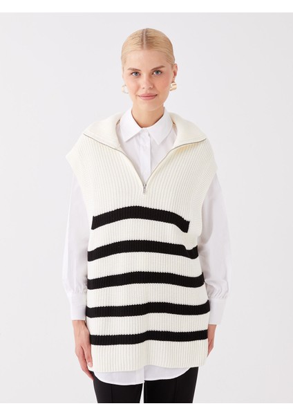 Yeni Sezon Dik Yaka Çizgili Oversize Kadın Triko Süveter fırsatları