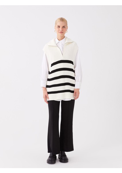 Yeni Sezon Dik Yaka Çizgili Oversize Kadın Triko Süveter indirimleri
