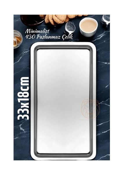 Hsnet Sunum Tepsisi Çay Kahve Tepsisi 33X18 cm 430 Paslanmaz Çelik - ?45?67E0-9G3345