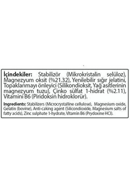 ZMA 180 Kapsül Magnezyum Çinko ve B6 Vitamini İçeren Besin Takviyesi fiyatları